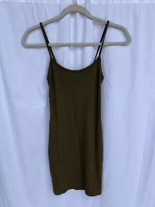 Urban Outfitters Ribbed Bodycon Dress Olive Green Scoop Neck Sleeveless Size XS - Picture 1 of 6
