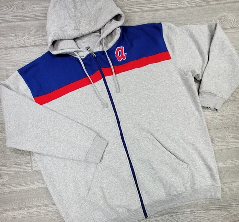 Cooperstown Collection Atlanta Braves Gray Blue Colorblock Full Zip Hoodie 5XLT Cover