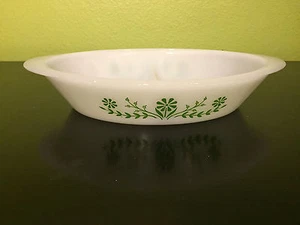 Vintage Glasbake Green Crazy Daisy/Spring Blossom Divided Casserole Dish #J2352 - Picture 1 of 5