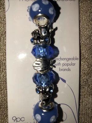 Beads Darice Beach Blue Shell Starfish MIX MINGLE GLASS METAL LINED 9 PC BG5109 - Image 1 of 4