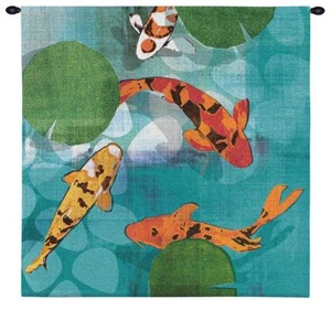 31x31 LUCKY KOI Fish Pond Tapestry Wall Hanging - Picture 1 of 1