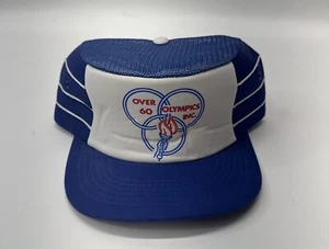 Vintage über 60 Olympische Spiele Truckermütze Snapback Kappe Netz drei gestreift kostenloser Versand - Bild 1 von 10