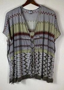Worthington Stretch Slvless Blouse Draped Neckline Top Multicolor Sz XL Great - Picture 1 of 17