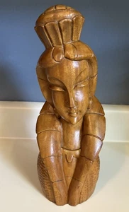 Statua scultura busto donna asiatica intagliata a mano MCM vintage 13” LEGGI** - Foto 1 di 11