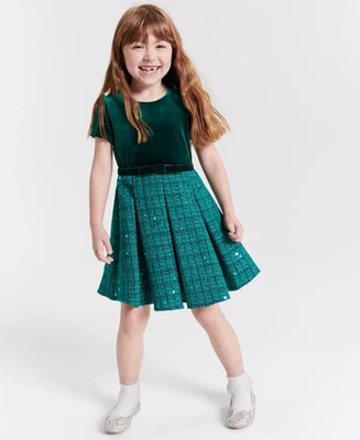Rare Editions Velvet & Sequin Tweed Dress Little Girls 5 Hunter Back Zip Closure - Image 1 of 4