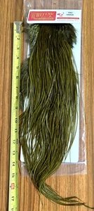 Whiting Dry Fly Rooster Saddle, White dyed Dark Olive, Pro Grade, Fly Tying - Picture 1 of 2