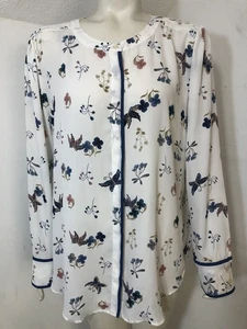 Loft Damen XL Langarm Bluse Schmetterlinge Blumen marine Borte Rundhals - Bild 1 von 7