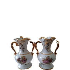 A Pair of Vintage Limoges French Porcelain White And Gold Miniature Vase - Picture 1 of 4