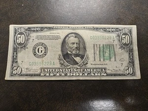 1934 $50 Federal Reserve Note Chicago, IL Fifty Dollar Bill Banknote 0229A - Picture 1 of 10