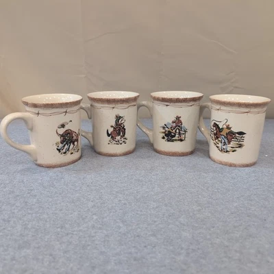 Juego de 4 tazas de café de gres Paris & BeeBee Cowboys Western Rodeo Foto 1 de 4