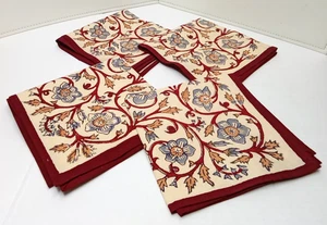 Set-4 Boho Blumen Botanische Bordüre Blockdruck Servietten Tischwäsche 13" x 13" Neu - Bild 1 von 7