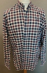 Camisa “FRED PERRY” Clásica Vintage Púrpura Blanca Azul Marino Cuadros Algodón L/S Talla XL - Imagen 1 de 15