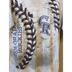Colorado Rockies Liquid Blue All Over Print T Shirt Men’s Size L White - Picture 1 of 6