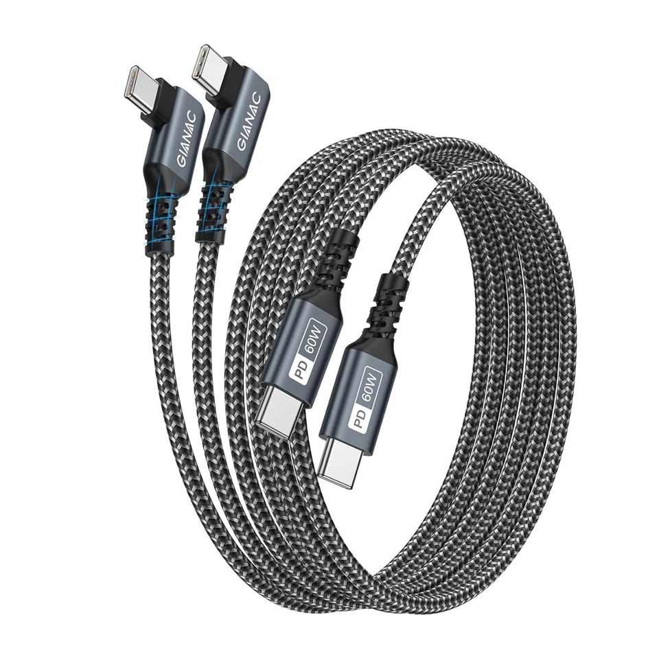 2 m Cavo USB C 90 gradi [60 W] PD di ricarica rapida per Samsung, Huawei, iPad - Immagine 1 di 1