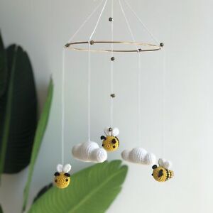 Knit Bee Cloud Mobile Kids Room Hangings Crochet Pendant Bell Nursery Decor Gift