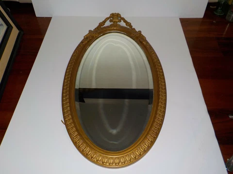 Antique Victorian Ornate Gilded Carved Wood Gesso Oval Framed MIRROR Cover