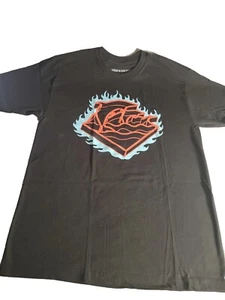 Pink Dolphin Men's T Shirt LARGE Slow Burn Graphic Print Tee in Black Blue Flame - Picture 1 of 10
