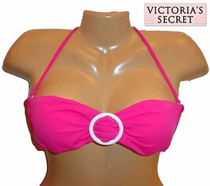 NUEVO CON ETIQUETAS S Victoria's Secret Rosa Bandeau Almohadillas Push Up Extraíbles y Correas Bikini Top - Imagen 1 de 6