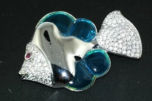CWE CHARLES WINSTON Jelly Belly Lucite CZ Fish Sterling Silver 2.5in Pin Brooch - Picture 1 of 5