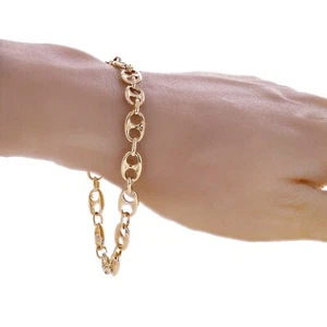 14k Yellow Gold Solid Oval Link & Mariner Chain Bracelet 7.5" 8mm 14.8 grams - Picture 1 of 5