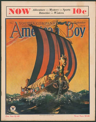 American Boy Magazine September 1934 Viking Ship Cover ~Rio Grande~ No Label Foto 1 de 3