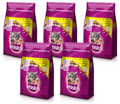5 alimentos para gatos WHISKAS JUNIOR hasta 1 año golosina con pollo 300 g 10,6 oz Foto 1 de 4