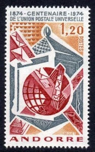 ANDORRA (FRANZÖSISCH) MNH 1974 SGF261 Centenary of U.P.U. - Bild 1 von 1