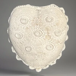 Pillow Heart Shaped Crocheted Cream Rustic 11” X 10” 70s Cushion Accent Open Bac - Picture 1 of 13