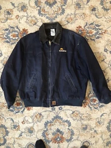 Carhartt Santa Fe Duck Jacket J14 MDT Navy Blue Quilted Flannel Lined Mens 2XL - Picture 1 of 10