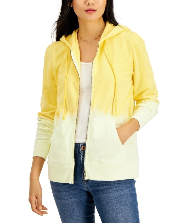 Style & Co. Women's Dip-Dye Zip-Front Hoodie Yellow Size XS - Imagem 1 de 1