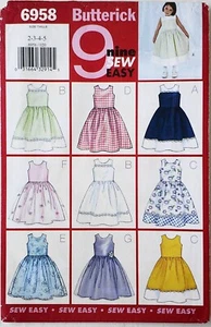 Butterick 6958 Girls 9 Fast & Easy Dresses Sewing Pattern Sz 2-3-4-5 - Picture 1 of 1