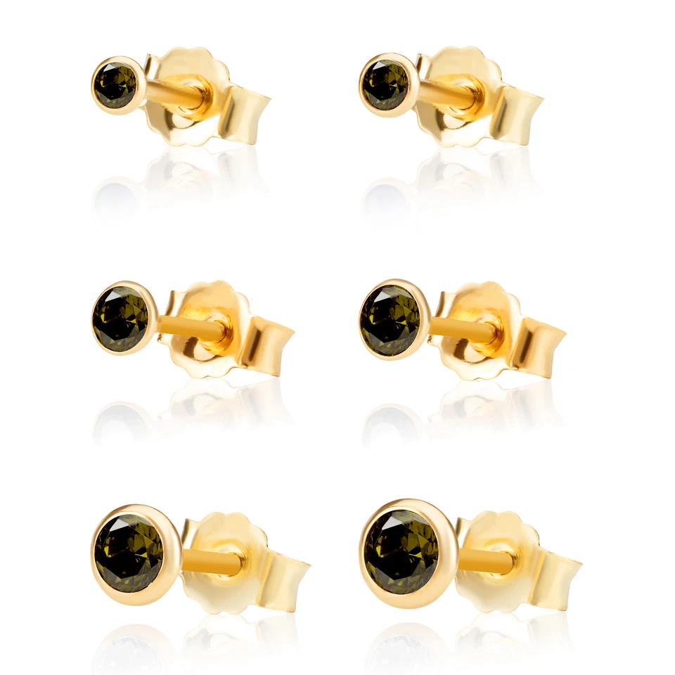 Einzel Ohrstecker 375 Gelb Gold 9 Karat Zirkon Peridot Butterfly Verschluss - Bild 1 von 1