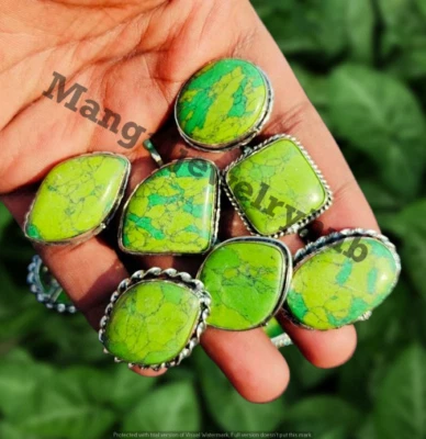 Lote a granel de 10 piezas de anillos enchapados en plata 925 con piedras preciosas turquesa Best Arrive Foto 1 de 4