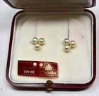 Vintage Majorica Triple Pearl Stud Earrings 18k Gold Vermeil Sterling Silver Box