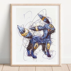 Umbreon Ballpoint Pen Print, Pokemon Art Poster - Picture 1 of 3