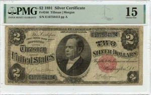 1891 $2 Silver Certificate Small Red Scalloped Fr# 246 PMG CH F15 GCC Green - Picture 1 of 2