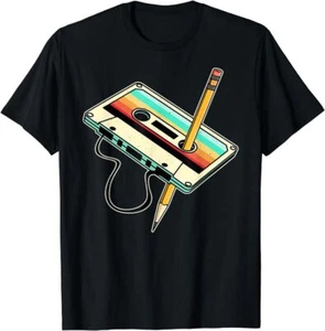 80s Cassette Tape Pencil 1980s Retro Vintage Throwback Music T Shirt Men Women - Picture 1 of 5