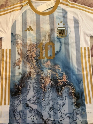 RARE BNWT Argentina Special Soccer Jersey #10 Messi White Gold M,L,XL,2XL Cover
