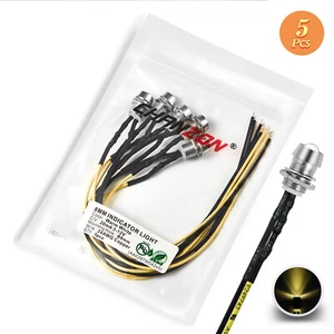 5Pcs Warm White 12V Prewired LED Indicator Light Pilot Lamp Bulb Warning Signal - Picture 1 of 9