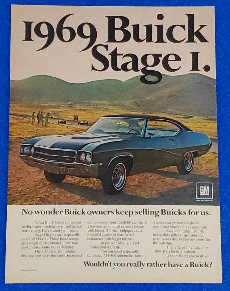 1969 BUICK GS 400 STAGE 1 ORIGINAL MUSCLE CAR PRINT AD GM STYLE & PERFORMANCE - Image 1 of 1