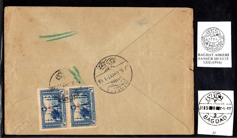 IRAK A TURQUÍA 1916 TIEMPO DE GUERRA "BAGDAD" C&W #11 A ESTAMBUL PAR FRANQUEADO 1P. Foto 1 de 2