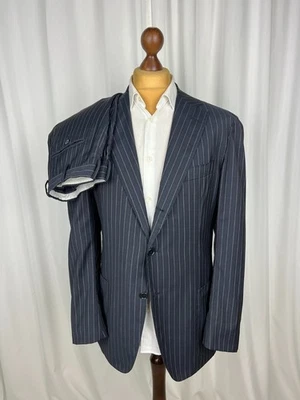 RAFFAELE CARUSO Midnight-Blue Half-Lined Striped 2 Piece Wool Suit 46US56IT - Image 1 of 4