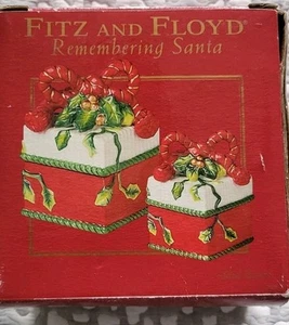 2 - Fitz and Floyd Remembering Santa Lidded Trinket Boxes Christmas Gift Red Bow - Picture 1 of 3