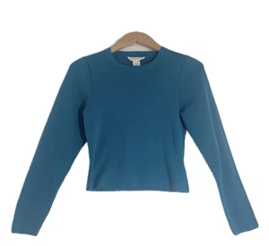 Anthropologie Happily Grey Large Sweater Teal Green Blue Solid EUC - Picture 1 of 5