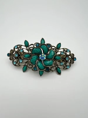 Винтажные серебристые зеленые и синие стразы цветок заколка заколка искусственные драгоценные камни - Изображение 1 из 4