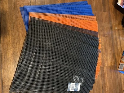 Plastic Mesh Canvas Sheets, 12 Sheets, Royal Blue, Black & Orange, 7-mesh - Image 1 of 4