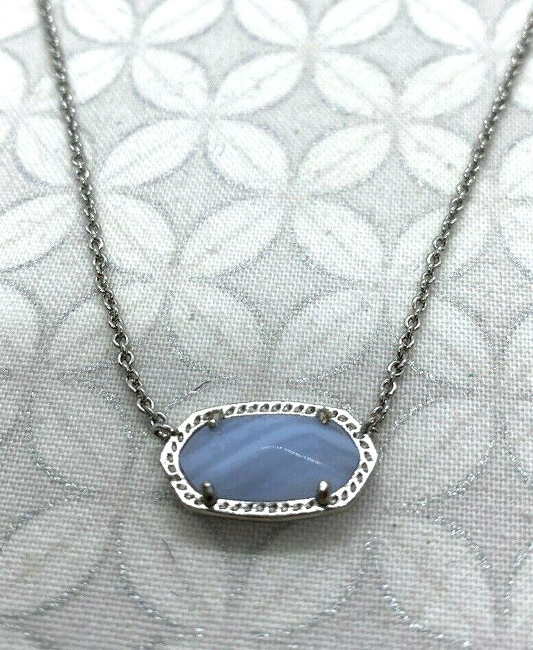 Collar Kendra Scott Elisa Vintage Azul Encaje Ágata Tono Plata Bien Usado Foto 1 de 4