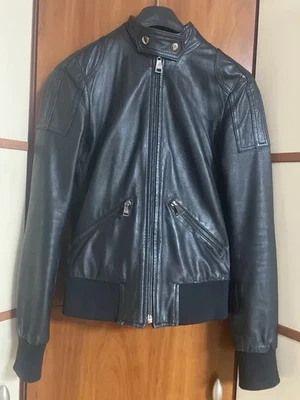 Dolce & Gabbana Women’s Black Leather Bomber Jacket IT 38 Red Lining - Image 1 of 4