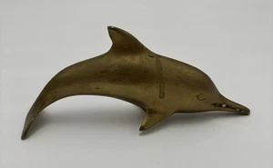 Vintage Messing Delfin Schweinswal Figuren Strand Maritim Ozean 6" lang - Bild 1 von 9