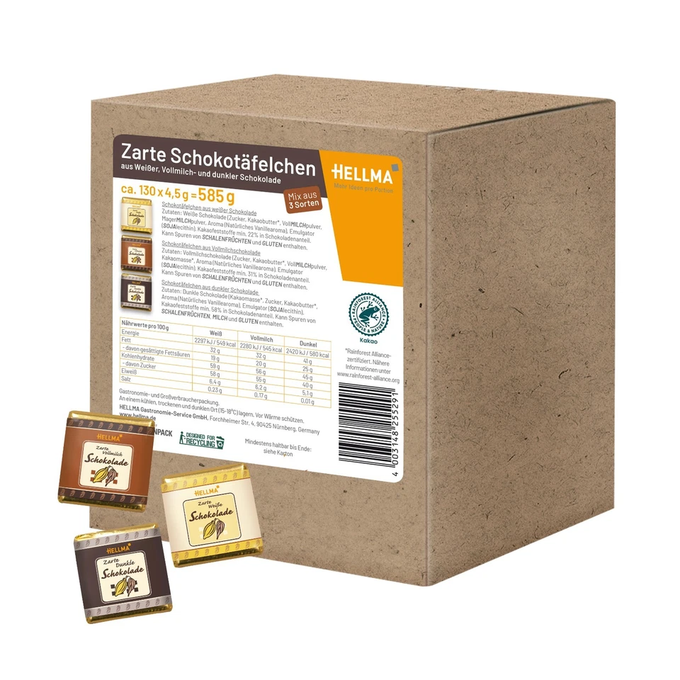 60125528 Hellma Zarte Schokotäfelchen Schokolade 130 St. D